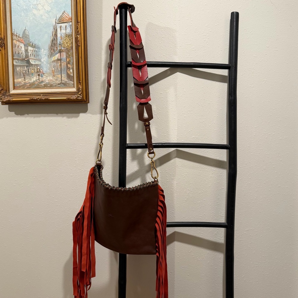 Il Bisonte Italy Genuine Leather Crossbody Bag Western Fringe Boho Statement
